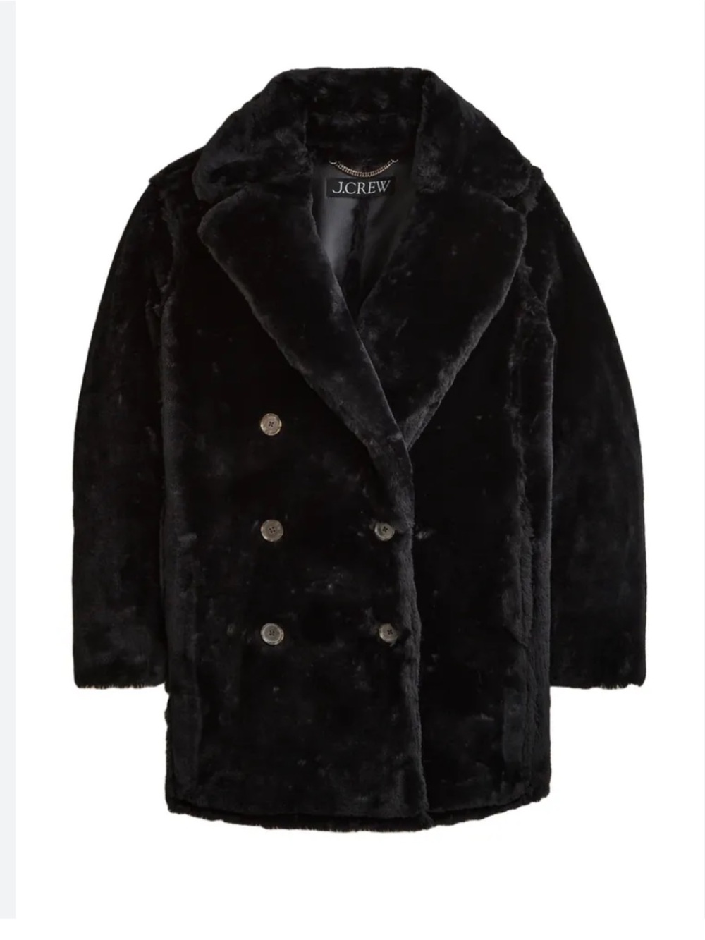 J. Crew Black Faux Fur-Lined Coat with Chain Hanger M